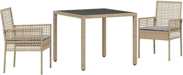 vidaXL Garten Essgruppe 3-teilig aus Poly Rattan und Glas in Beige - Bild 1
