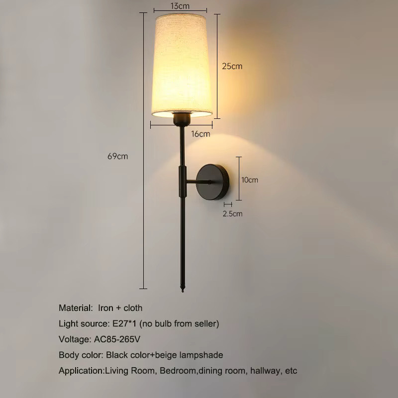 Wecus Wandlampe aus Stoff und Metall im minimalistischen Retro-Design für Schlafzimmer und Flur, Warmweiß - Bild 1