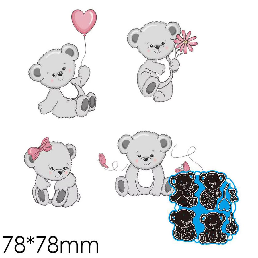 Metall Stanzform Set mit Tier-Motiven Bär Frosch Schwein Katze für Scrapbooking und Bastelarbeiten - Bild 2