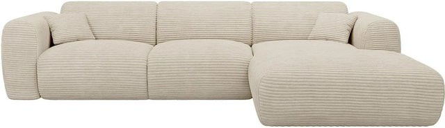 Maison Céphy Ecksofa Pogni in Beige mit Cord-Bezug und Armlehnen - Bild 1
