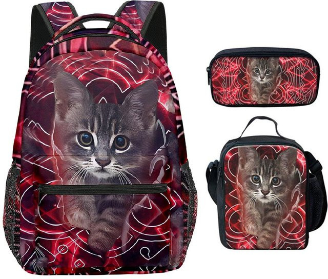 Fancy Style Studio 3er-Set Schulaccessoires mit Katzenmuster in Multicolour für Schule und Reise - Bild 1