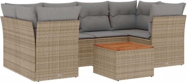 vidaXL 7-teilige Garten-Sofagarnitur aus Polyrattan in Beige mit Kissen und Couchtisch, L-Form Lounge-Set für Terrasse und Garten - Bild 1