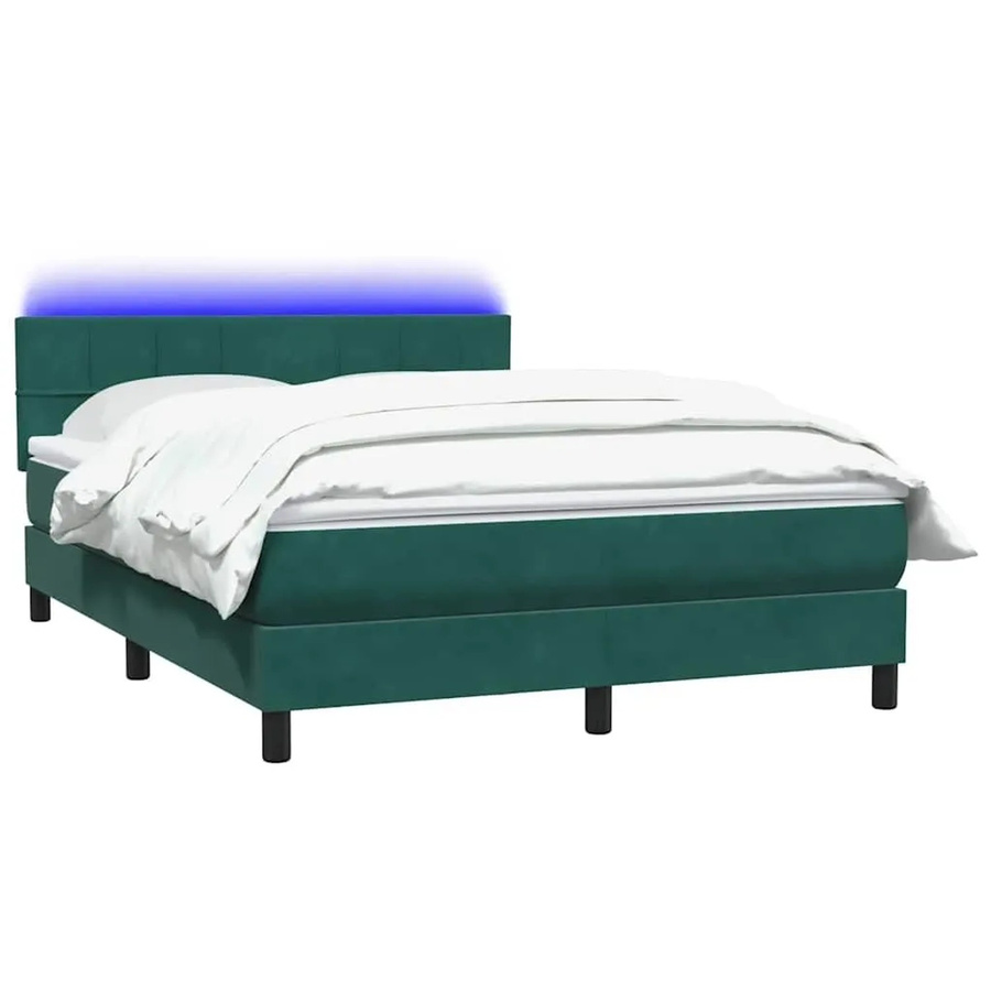 vidaXL Boxspringbett mit Matratze in Dunkelgrün aus Samt mit LED-Unterbettbeleuchtung und USB-Anschluss, B/T/H: 160 x 220 x 100 cm - Bild 2
