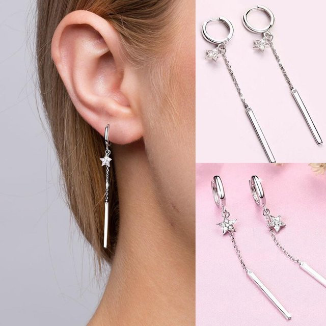 Ohrstecker Pentagramm Stern Quaste, Kristall, Silber, Damen - Bild 1