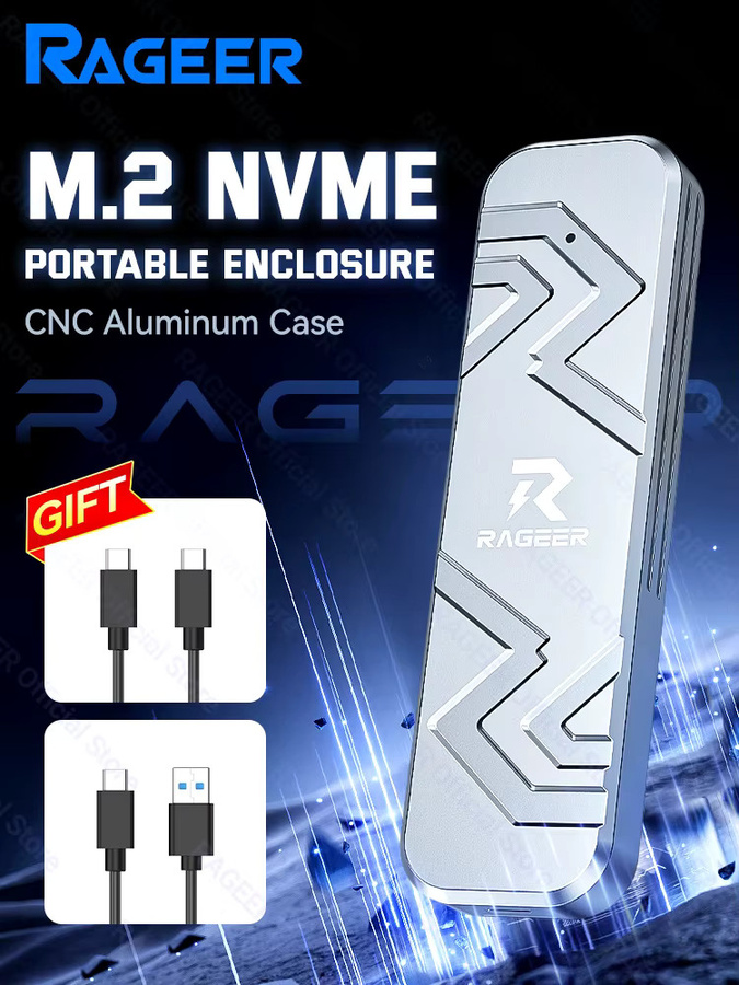 RAGEER M.2 NVMe SSD-Gehäuse mit 10 Gbit/s USB 3.2 Gen2 Aluminiumgehäuse in Silber inklusive USB-A auf USB-C und USB-C auf USB-C Kabeln - Bild 6