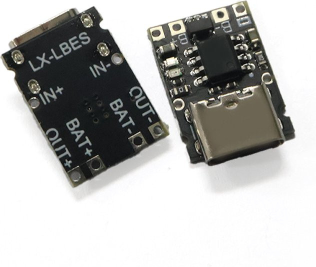 TP4057 1A Lithium-Batterie-Lademodul mit USB-C Anschluss und Schutzfunktion für 18650 Li-Ion und Li-Po Akkus, wählbar zwischen 4,2 V und 4,35 V, Schwarz - Bild 1