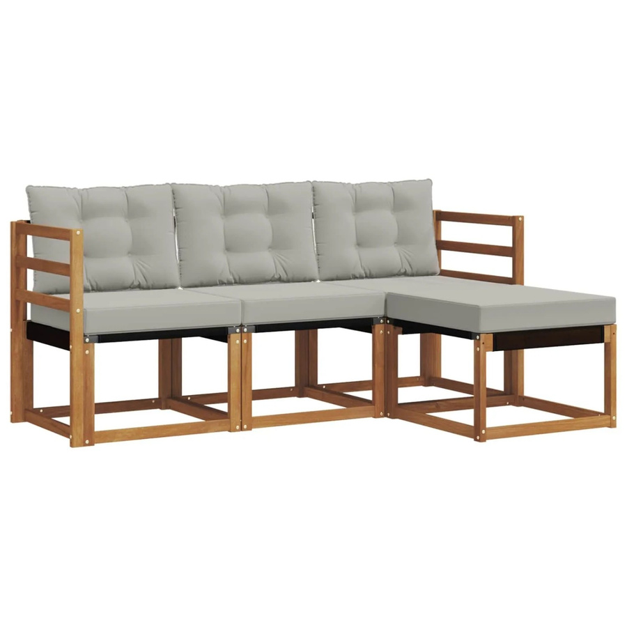 vidaXL Outdoor-Sofagarnitur 4-teilig aus Akazienholz und Textilene in L-Form mit Kissen, Farbe: Natur und Grau - Bild 2