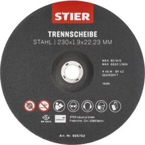 STIER Trennscheibe für Stahl, Farbe: Schwarz, Durchmesser: 230 mm, Dicke: 1,9 mm, Bohrung: 22,23 mm, Form 42 gekröpft - Bild 1