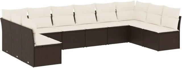 vidaXL 10-teilige Garten-Sofagarnitur in L-Form aus braunem Poly-Rattan mit wetterfesten Kissen und Stauraum - Bild 1