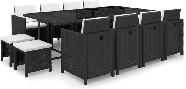 vidaXL 13-tlg Garten-Essgruppe aus Poly Rattan und Glas in Schwarz mit Auflagen - Bild 1