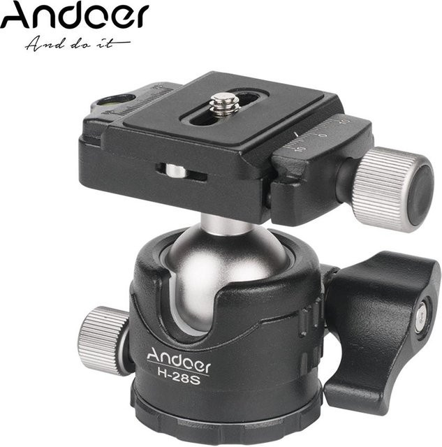 Andoer H28S Mini-Kugelkopf für Einbeinstative und Stative, 360-Grad-Panorama-Low-Profile-Tischkopf, Schwarz - Bild 1