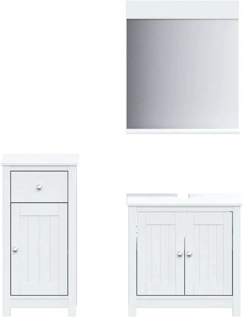 vidaXL Badmöbel-Set BERG aus Massivholz Kiefer in Weiß, bestehend aus Waschtischunterschrank, Hochschrank und Spiegelschrank, rustikaler Stil - Bild 1