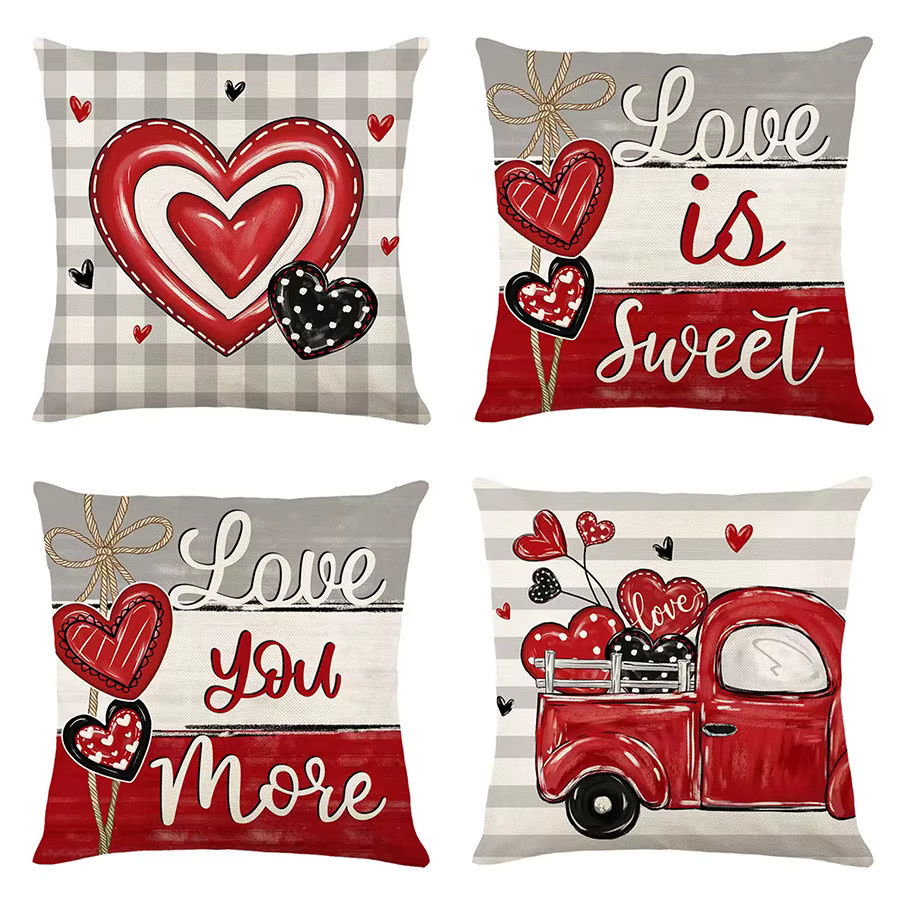 VIKAMA Valentinstag Kissenbezug in Rot, quadratisches Sofa-Dekokissen mit Grafikdruck, Breite: 30 cm, Höhe: 30 cm - Bild 4