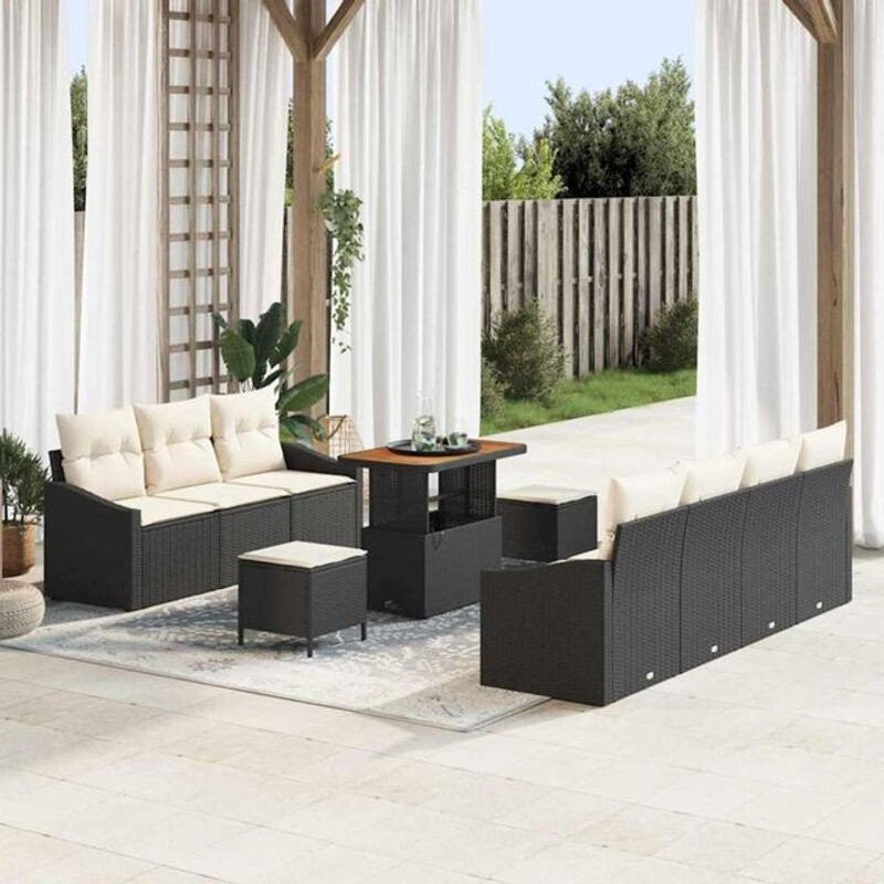 Vidaxl Polyrattan Garten-Sofa-Set aus 10 Teilen in Schwarz und Creme mit Hocker und Aufbewahrungsbox, B/T/H: 90 x 55 x 71 cm - Bild 1
