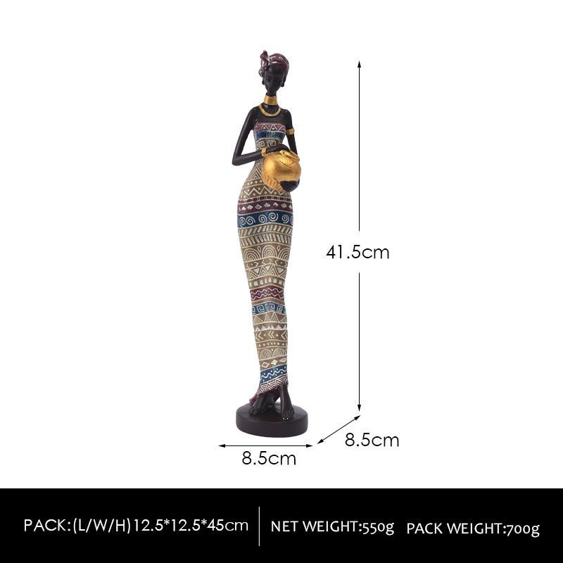 Yiran Furniture Ethno-Stil Skulptur Afrikanische Frauen Ornamente in Schwarz, Weiß und Gold zur Dekoration für Tisch und Schrank - Bild 2