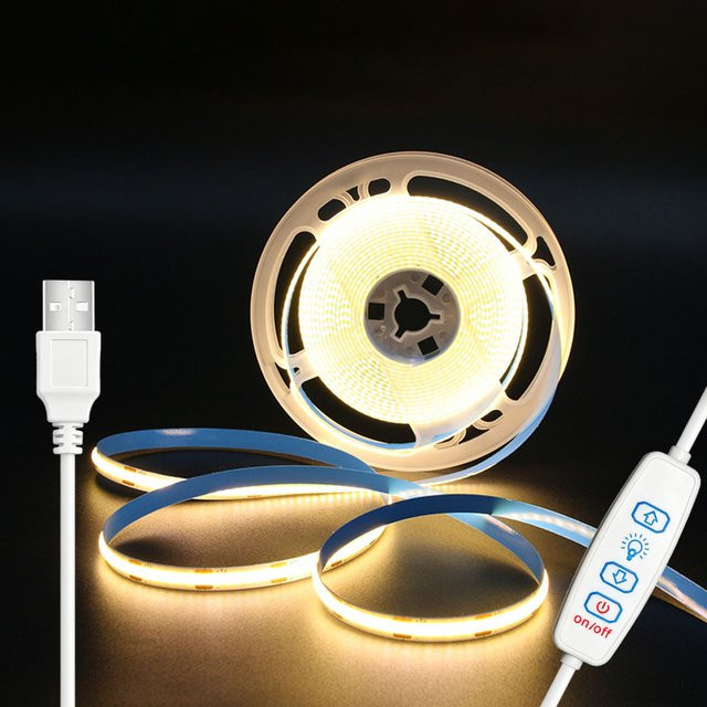 Asign COB LED-Lichtband USB 5V mit 320 LEDs/m, dimmbar mit 3-Tasten-Schalter, weiß, 8mm Breite, ideal für Spiegel, TV und Schrankbeleuchtung - Bild 1