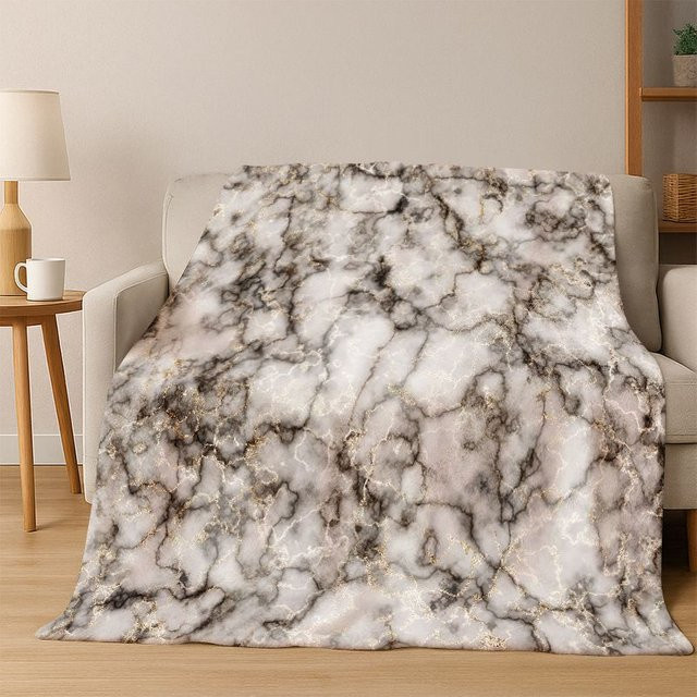 Faviora Flanell-Decke in Marmor-Optik, weiche Warme Wurfdecke in Gold, Schwarz und Weiß für Schlafzimmer und Wohnzimmer - Bild 1