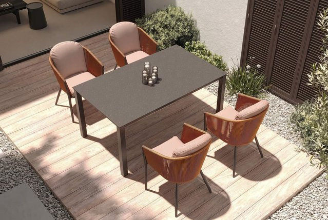 OUTFLEXX Tavio Garten-Essgruppe aus Aluminium und Rope-Geflecht mit Spraystone-Tischplatte, anthrazit matt/orange, bestehend aus Tisch und 4 Diningsesseln, B/T/H: 160 x 95 x 74 cm - Bild 1