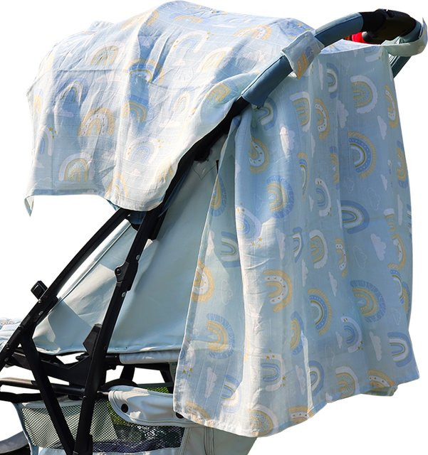 Kangobaby Baby Musselin Baumwolldecke in Blau als atmungsaktive Abdeckung für Autositz, Wiege und Kinderwagen - Bild 1