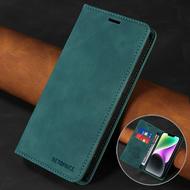 Samsung Galaxy A57 5G Flip Hülle aus Leder mit RFID-Schutz und NFC in Schwarz oder Grün - Bild 1