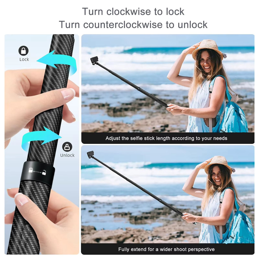 Dodocool Carbon Selfie Stick in Schwarz, verstellbares Carbon-Einbeinstativ als Verlängerung für Fotografie, 5 Meter - Bild 3