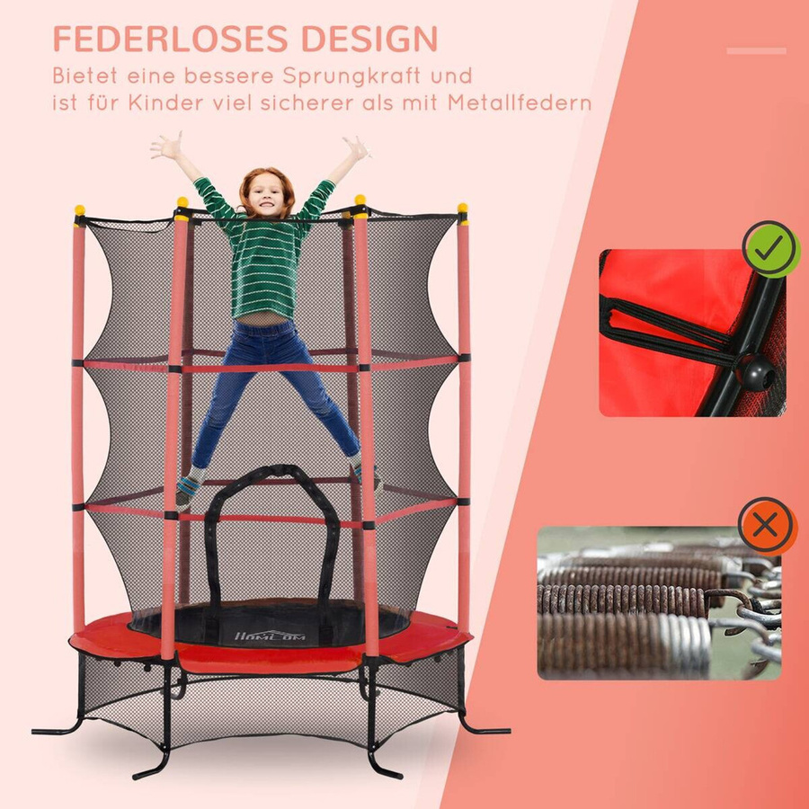 HOMCOM Kindertrampolin mit Sicherheitsnetz und Randabdeckung, Rot - Bild 3
