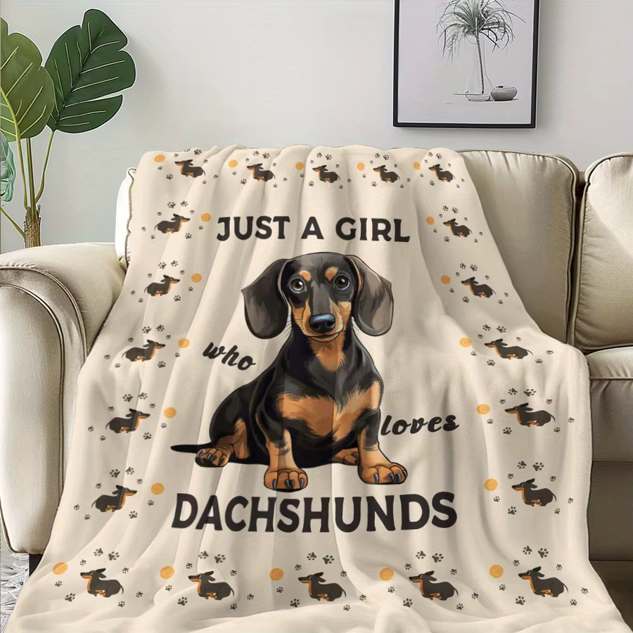 VIKAMA Flanelldecke mit Dackel-Motiv in Beige, B/T: 150 x 100 cm - Bild 3