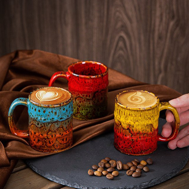 Keramiktasse mit kristalliner Glasur in Multicolour, zylindrische Espressotasse im natürlichen Element-Design - Bild 1