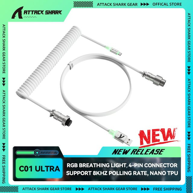 ATTACK SHARK C01 Ultra Custom Aviator Cable für Hall Effect Tastaturen in Weiß - Bild 1