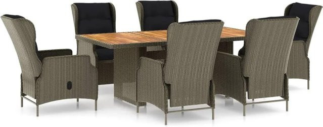 vidaXL 7-teilige Garten-Essgruppe aus Polyrattan in Braun mit Auflagen - Bild 1