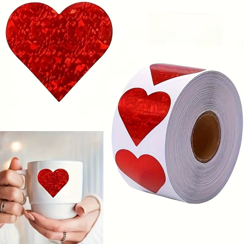 500 rote Herz-Aufkleber aus Papier für Valentinstag, Backen und Verpackungen - Bild 4