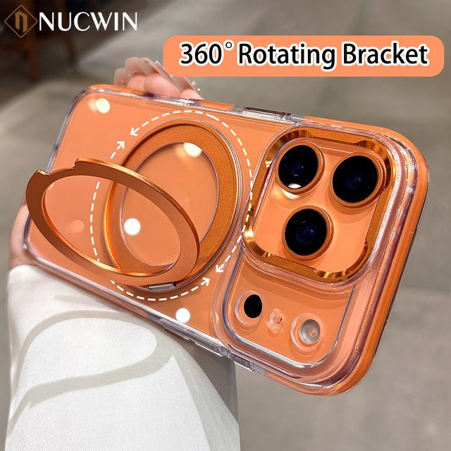 NUCWIN MagSafe Handyhülle mit 360 Grad drehbarer Halterung für iPhone 17 16 15 14 13 12 Pro Max Plus Air, magnetisch und sturzsicher, transparent/grau - Bild 1
