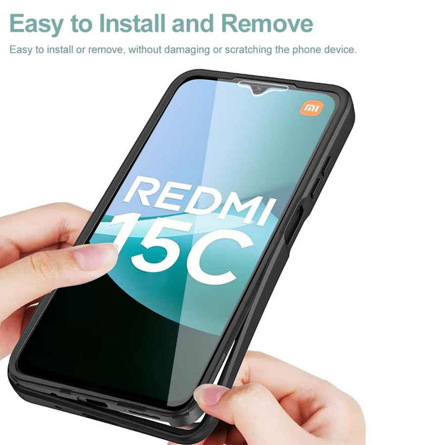 Stoßfeste 360 Grad Schutzhülle mit integriertem Displayschutz für Xiaomi Redmi 15 15C 15A 13 13C 12 A5 169 171 173 4G 5G in Schwarz - Bild 3
