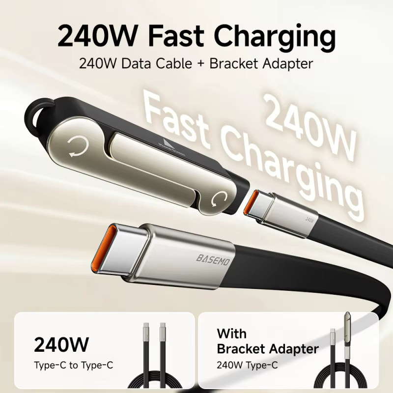 VBVC 2-in-1 Lade- und Datenkabel mit 240W Schnellladefunktion, 360 Grad drehbar, abnehmbar und versteckbar, Farbe: Orange, kompatibel mit iPhone 17, 16 und Samsung S26, Xiaomi - Bild 2