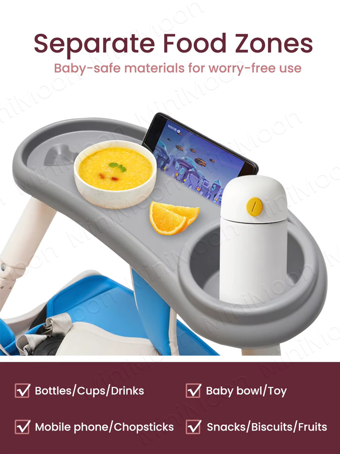 Kisslanding 3-in-1 Snack-Tablett für Kinderwagen mit verstellbarem Getränkehalter und Telefonschlitz, multifunktionaler Reise-Organizer, Schwarz - Bild 5