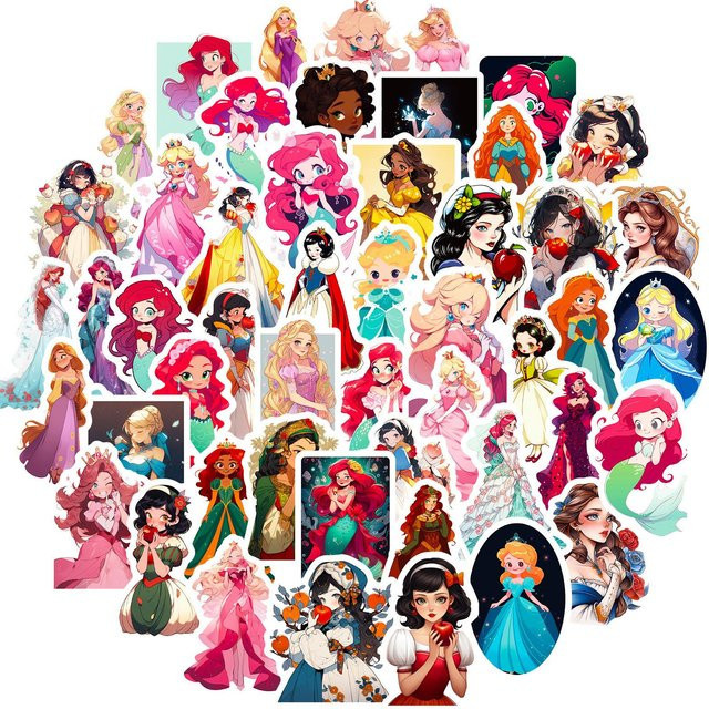 50 bunte Cartoon-Prinzessinnen-Sticker multicolor - Bild 1