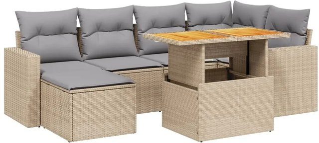 vidaXL 7-tlg Garten-Sofagarnitur aus Poly Rattan mit Kissen in Beige - Bild 1