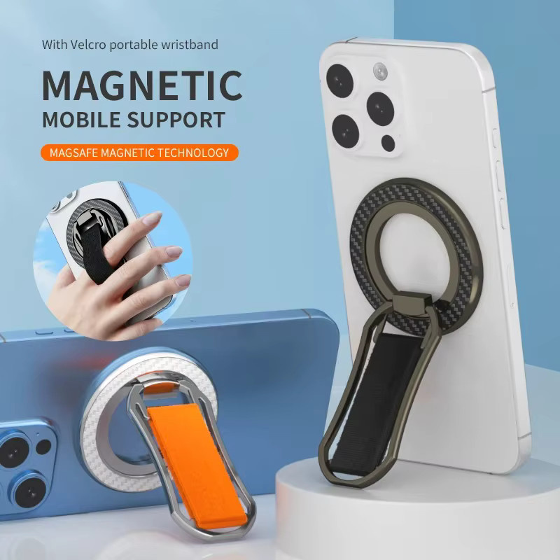 WSSHE Magnetischer Ring-Handyhalter in Schwarz, faltbarer und drehbarer Schreibtisch-Schnallenhalter für iPhone 15 14 13 - Bild 1