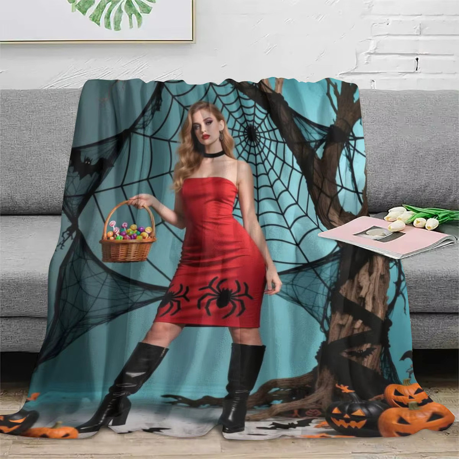 SRH Personalisierte Halloween Fleece-Decke mit Jack-O'-Lantern Kürbis-Druck, Mehrfarbig - Bild 2
