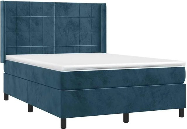 vidaXL Boxspringbett mit Matratze in Dunkelblau aus Samt mit LED-Unterbettbeleuchtung und USB-Anschluss, B/T: 140 x 190 cm - Bild 1