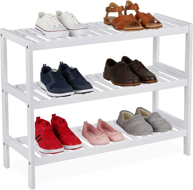 Relaxdays Schuhregal aus Bambus in Weiß mit 3 Ablagen, B/T/H: 55 x 26 x 70 cm - Bild 1