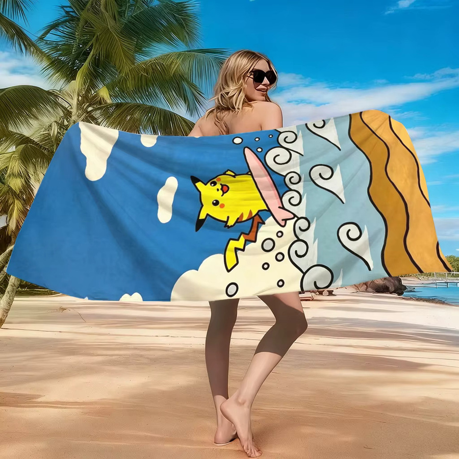 Potdemiel Pikachu Surfing Pokemon Spirit Strandtuch, schnelltrocknendes Handtuch, Multicolour - Bild 3
