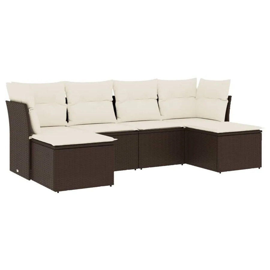 vidaXL 6-tlg Garten-Sofagarnitur in L-Form aus braunem PE-Rattan mit Sitzkissen und Stauraum - Bild 2