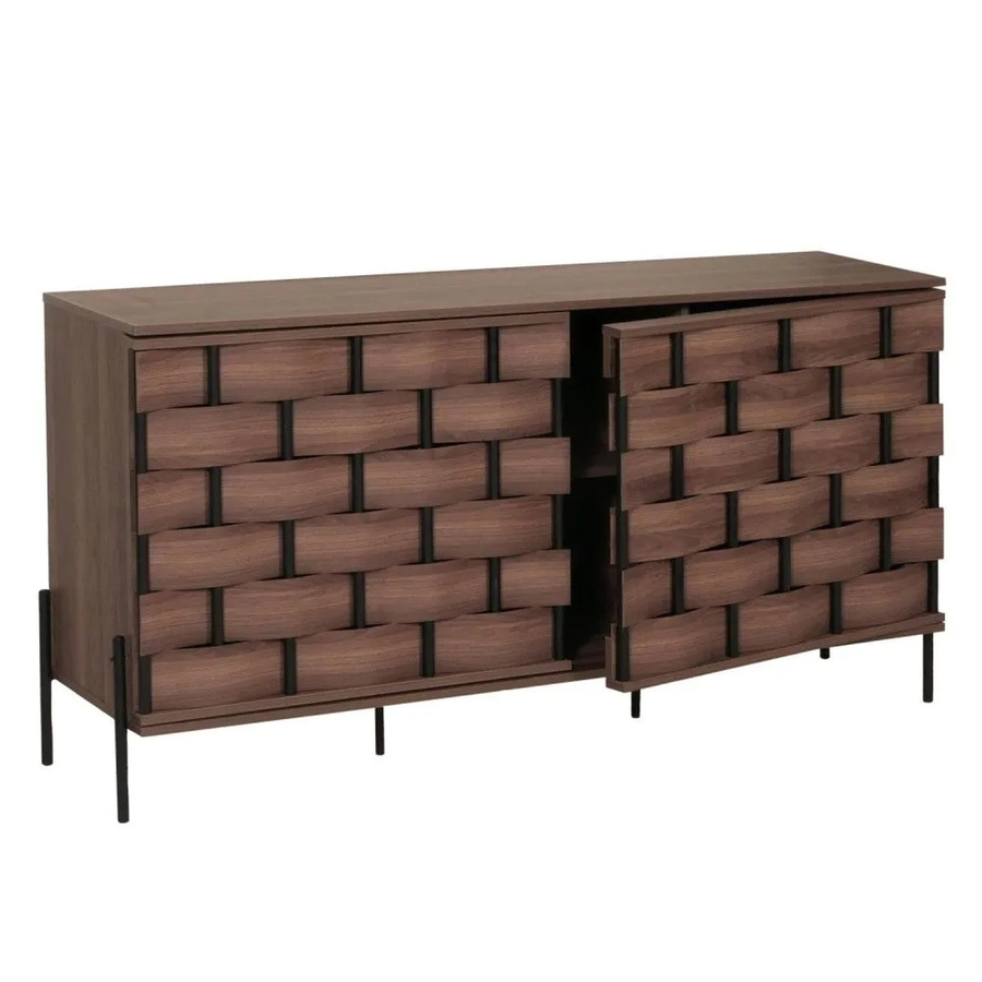 Sideboard MCW-M44 in Braun mit 3D-Flecht-Design und Push-to-open Türen, B/H/T: 152 x 80 x 40 cm - Bild 2