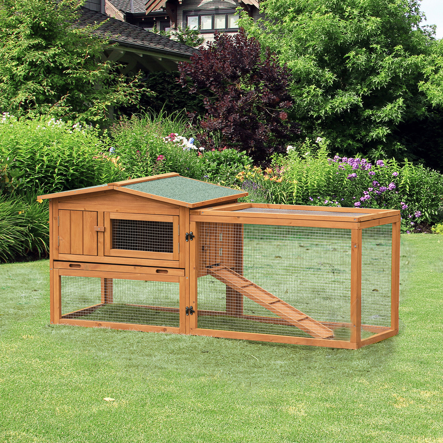 PawHut Kleintierstall aus Tannenholz in Orange mit Asphaltdach, Bodenwanne und Rampe für Outdoor und Indoor, B/T/H: 156 x 58 x 68 cm - Bild 2