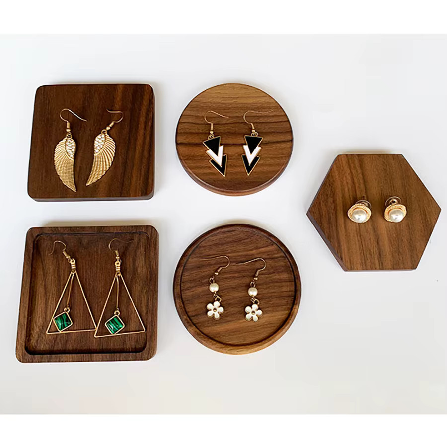 WFLUTTER Schmuck-Display-Ständer aus Walnussholz in Braun, Quadratischer Desktop-Ständer für Armbänder, Ringe und Kosmetik, B/T/H: 10,0 x 10,0 x 5,0 cm - Bild 1