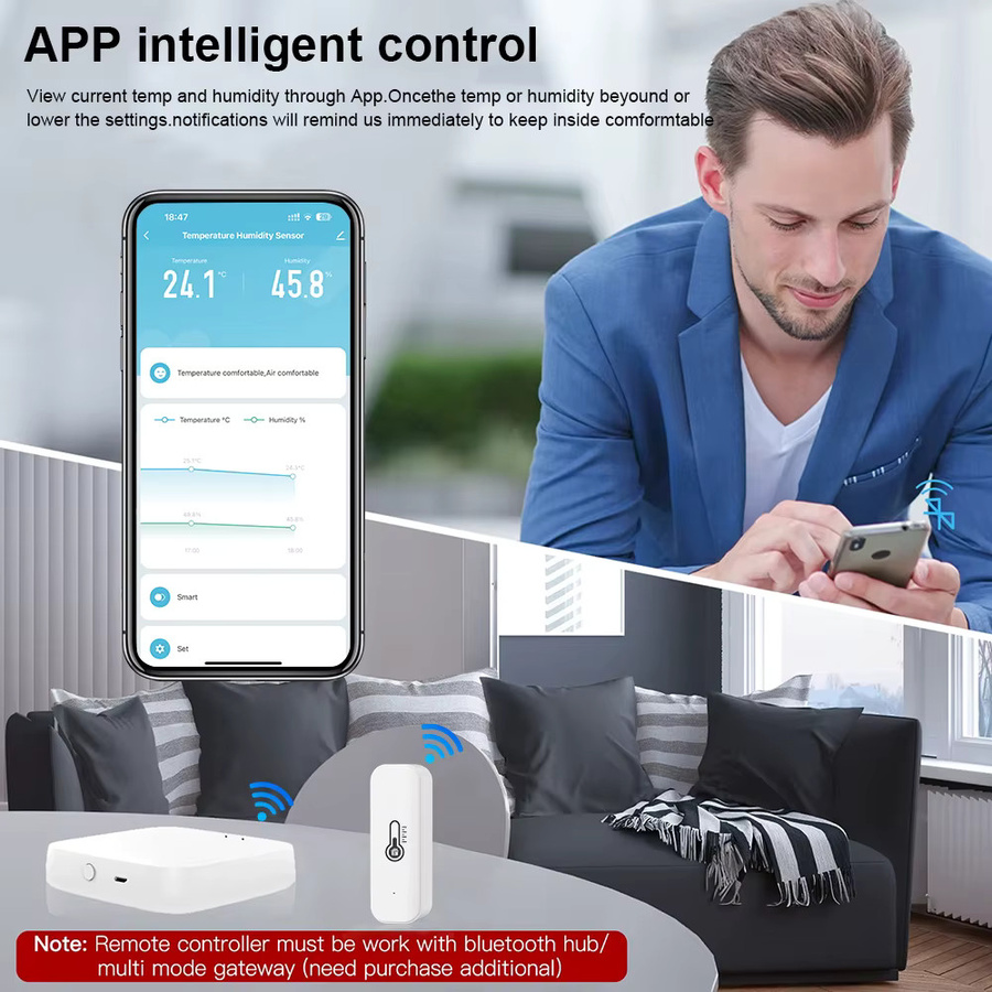 Tuya Zigbee Temperatur- und Feuchtigkeitssensor Smart Life Remote Monitor in Weiß für Smart Home mit Alexa und Google Assistenten - Bild 3