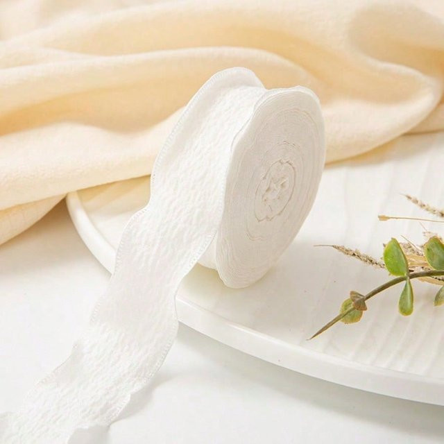 MTMA Rüschenspitzenband aus Seide in Weiß, 10 Yards zur Dekoration für Blumenverpackungen, DIY-Schleifen und Haarschmuck - Bild 1