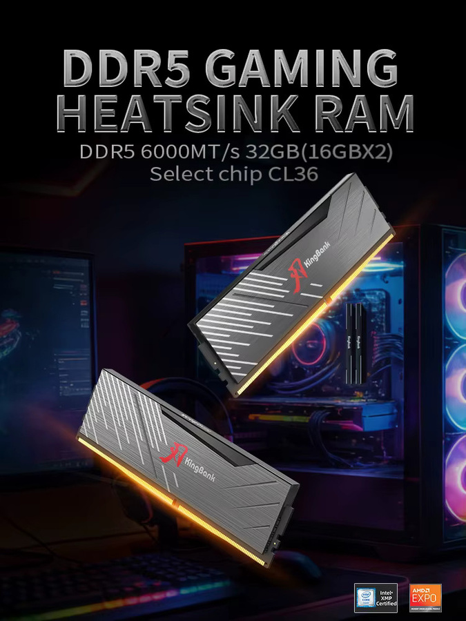 KingBank KRXB DDR5 Desktop-Arbeitsspeicher 16GB 6000MHz CL36-38-38-86 1,35V mit Kühlkörper für PC-Gaming Intel XMP 3.0 - Bild 5