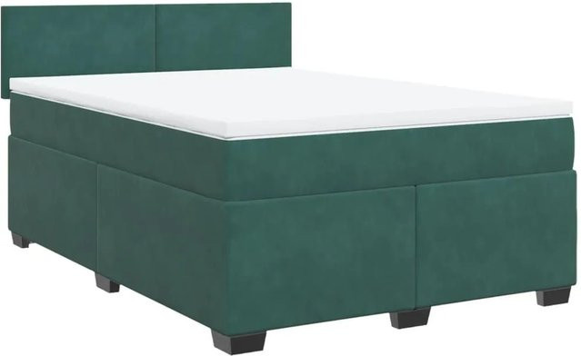vidaXL Boxspringbett mit Matratze in Dunkelgrün aus Samt, Hybridbett mit USB-Ladeport und Unterbettbeleuchtung, B/T: 140 x 200 cm - Bild 1